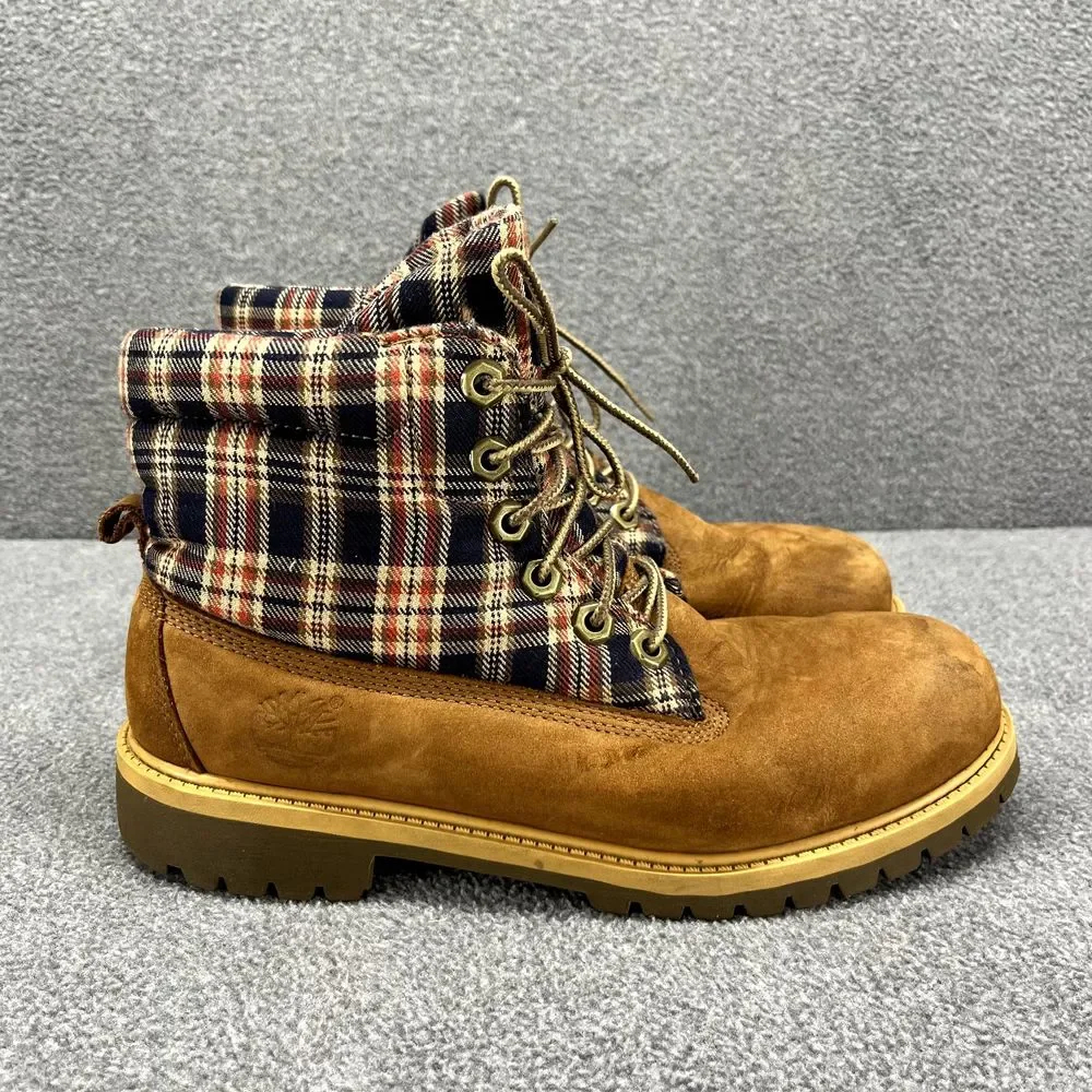 Timberland Boots Boys 6 Brown Plaid Leather Shoes Hiking‎ Outdoors Youth 43942M
